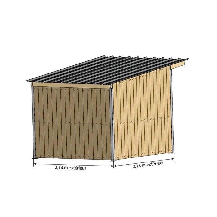 Abri prairie simple pente 3,18×3,18 m clin/bac acier gris