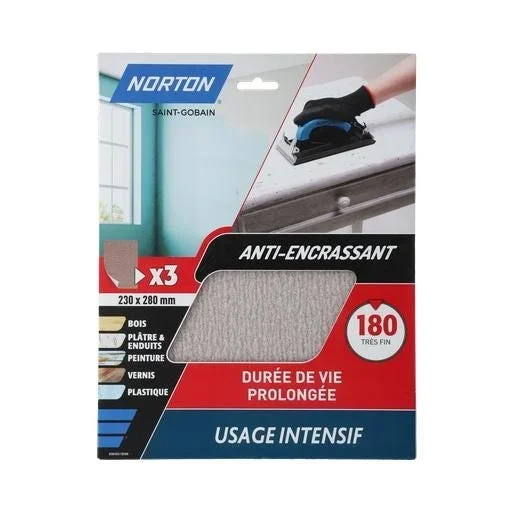 Lot de 3 feuilles de ponçage anti-encrassant 230x280mm G180