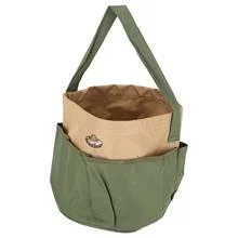 Sac pour outils de jardin en polyester et coton, forme ronde, Ø 27×40 cm, vert/marron