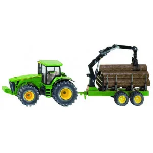 Tracteur John Deere avec remorque forestière