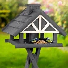 « Valla » de VOSS.garden – maison pour oiseaux avec pied en forme de croix, gris/blanc